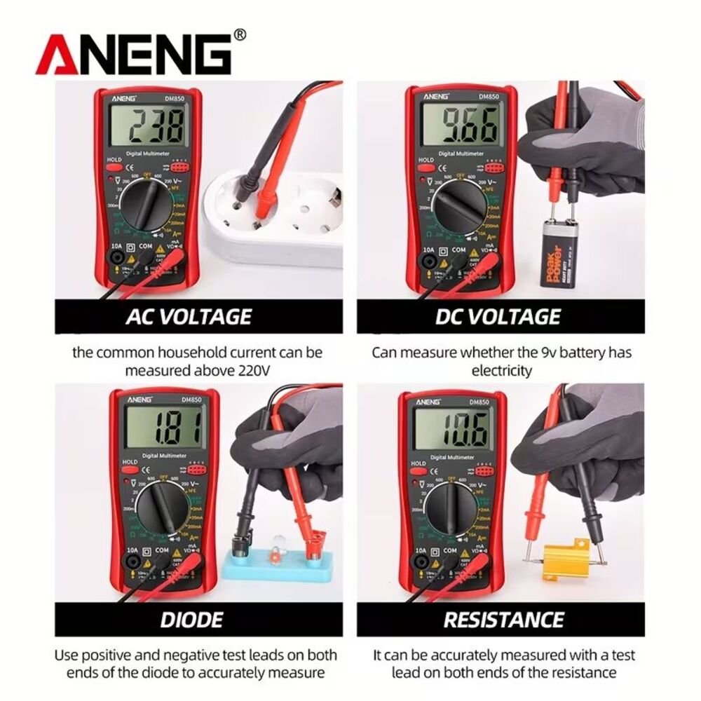 ANENG DM850 Auto Ranging Digital Multimeter AC/DC Voltage Current Ohm W/Battery - Picture 10 of 12